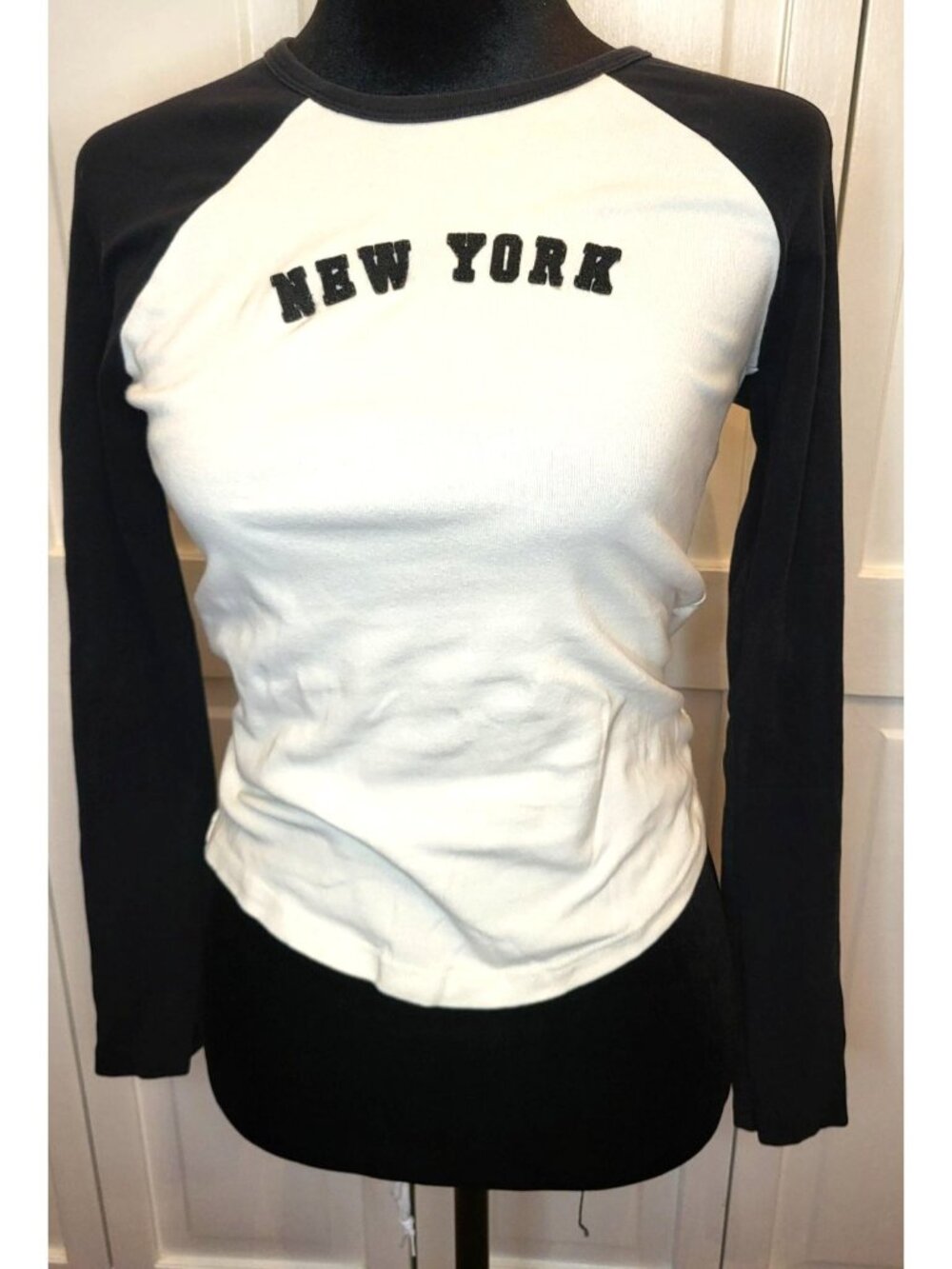 Gap Stretch Black White New York Baseball Tee XS Applique Classic Preppy Sporty